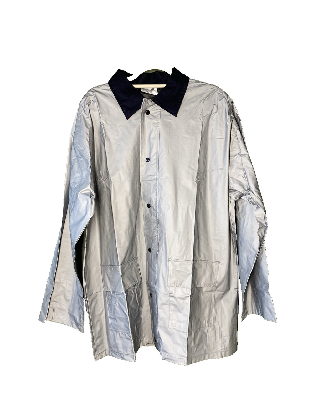 Azzaro Paris Raincoat Mens XXL Silver Metallic Logo VNTG Promo Gorpcore Jacket